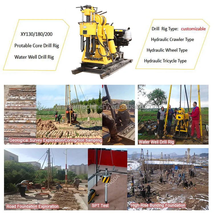 Portable 200m Hydraulic Rock Sample Machine Blasting Borehole Water Well Drilling Rig for Core Drill Mine Drilling Application