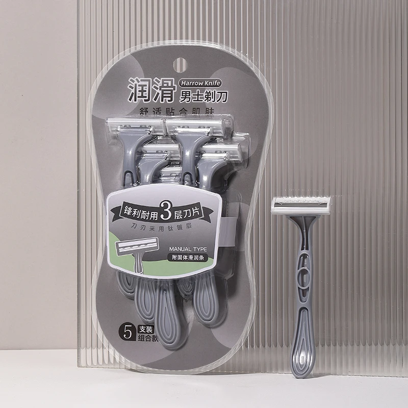 LMLTOP 5pcs Grey Shaving Knife Set SY313 Face Body Hair Remover Shaver Men Three Layer Shaving Razor Set