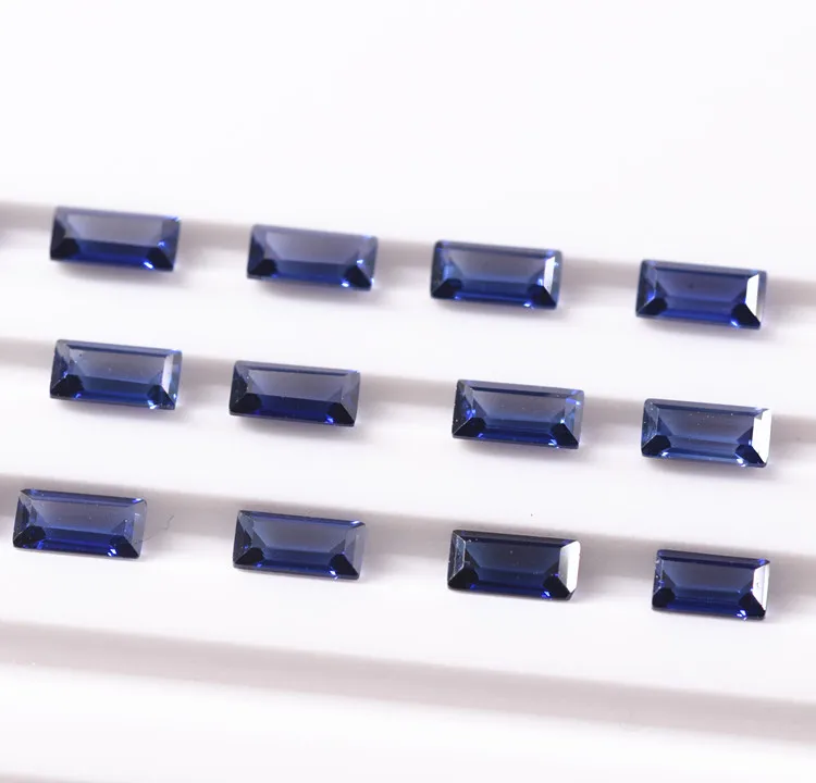 Hot sale 5A Rectangle Baguette Shape Synthetic 34# Corundum Gems Loose Sapphire Blue Gemstone