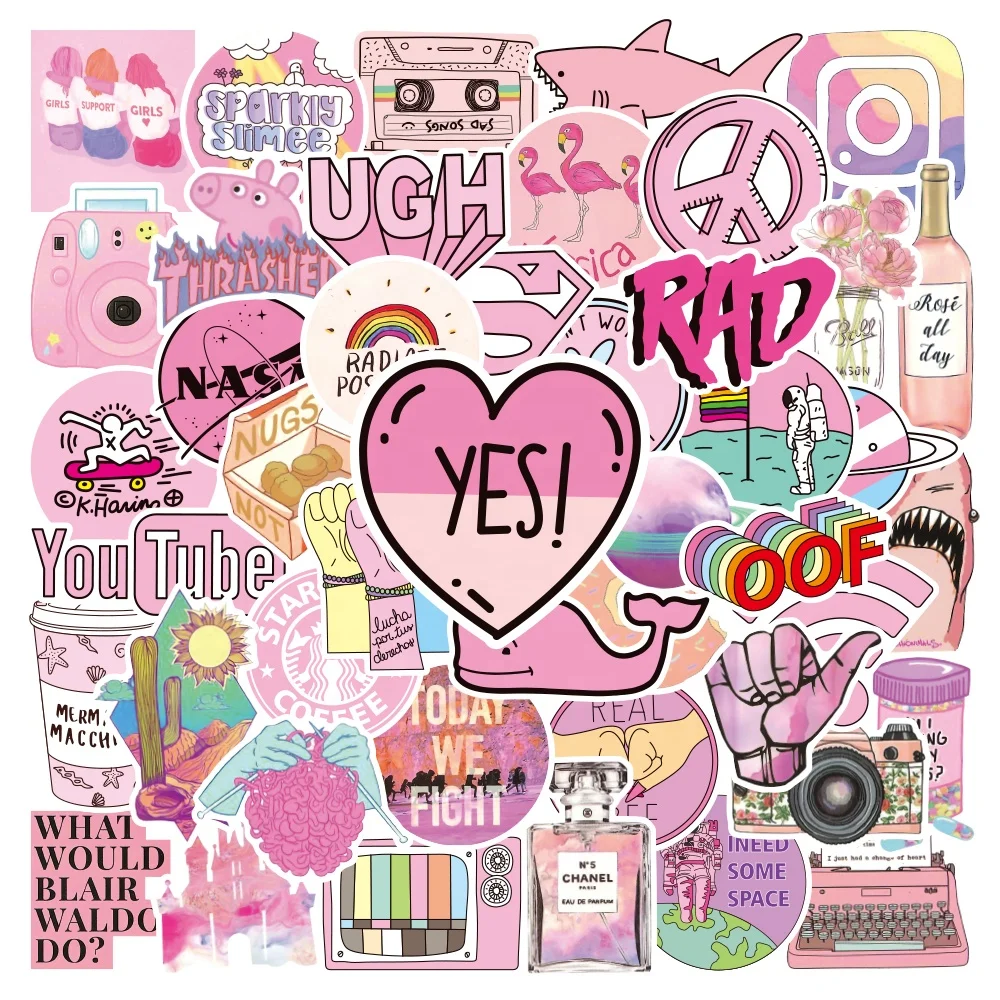 wholesale 50pcs pink cute stickers cartoon coffee gem anime sticker for kids vinyl die cut waterproof bag suitcase girls sticker