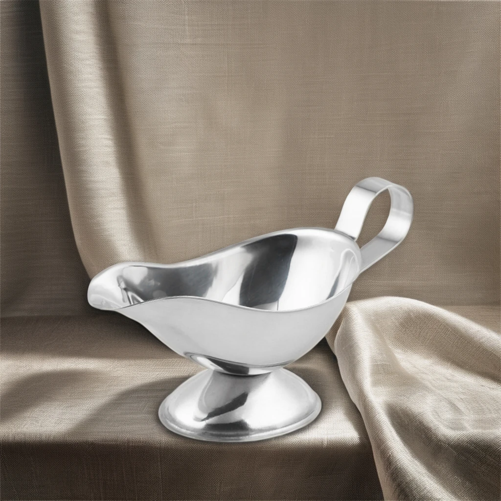 Stainless Steel Seasoning Cup Gravy Sauce Boat Saucier Gravy Dish with Ergonomic Handle Gravy Ketchup Container