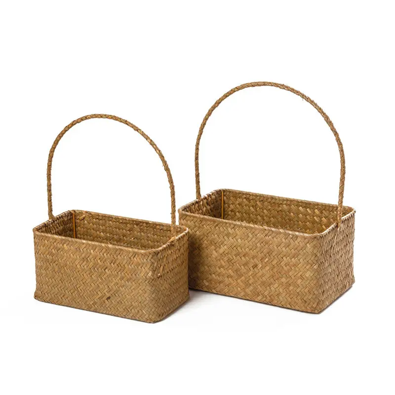 Wholesale Natrual Seagrass Basket Rectangle Hand Woven Straw Storage Holder