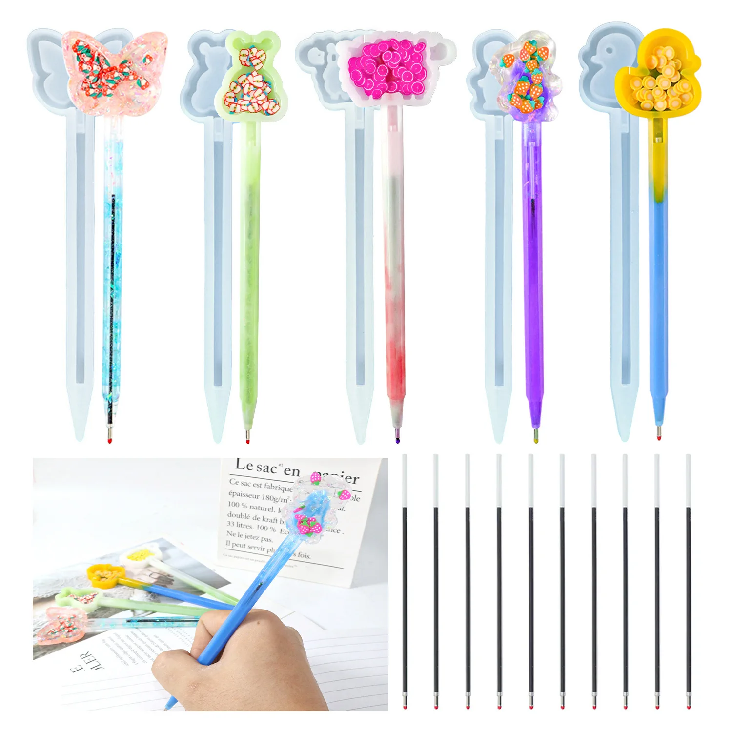 Animal Rabbit Duckling Bear Animal Quicksand Pen Silicone Mold Students DIY Pen Making