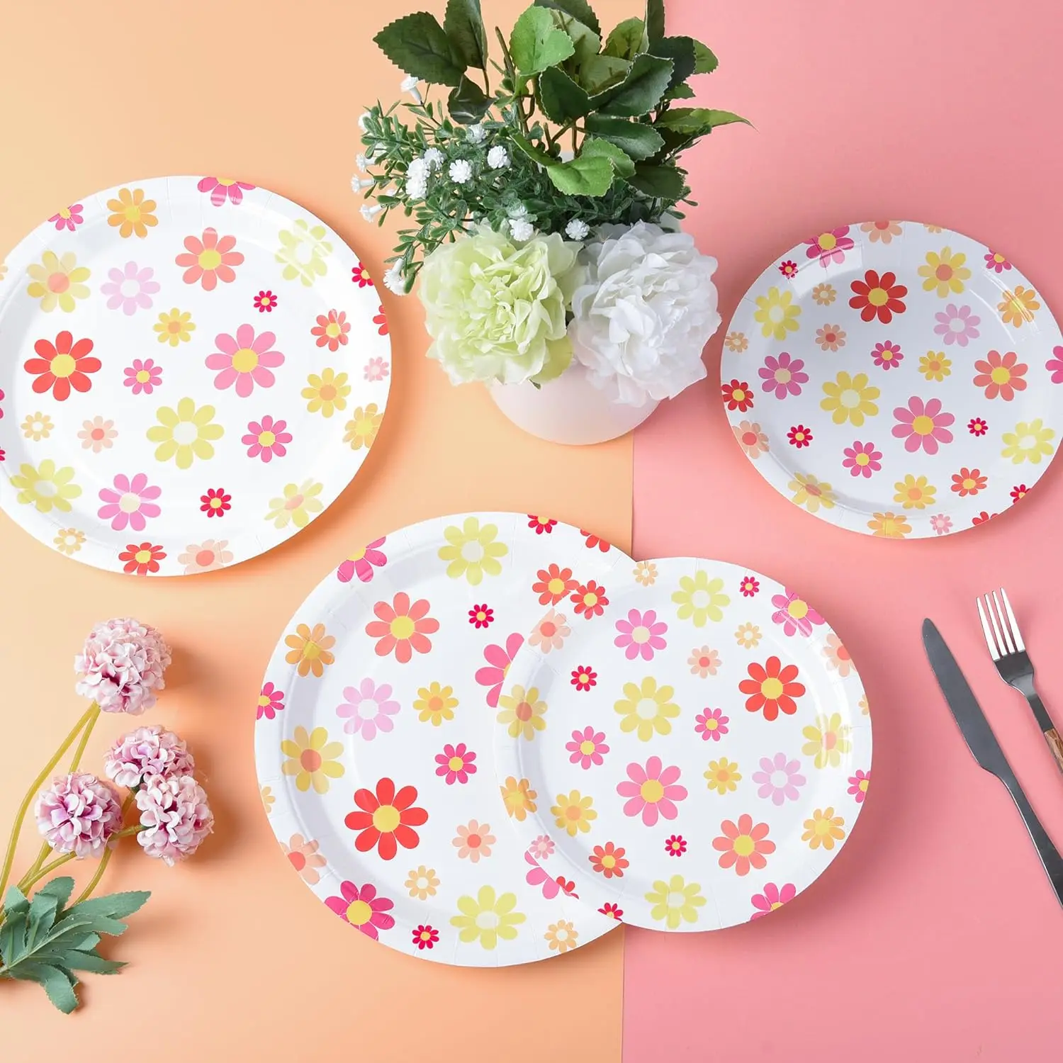 Colorful Daisy Birthday Party Decorations Flower Paper Plates and Napkins Sets