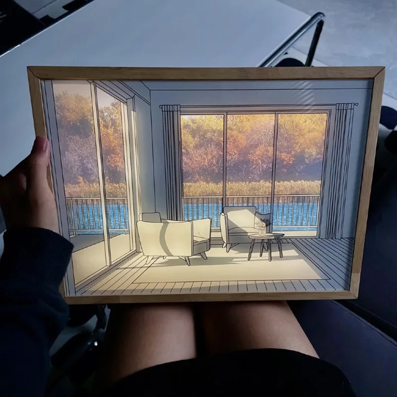 LED light luminous shadow frame painting night light up led canvas painting prints art nodric led frame painting light