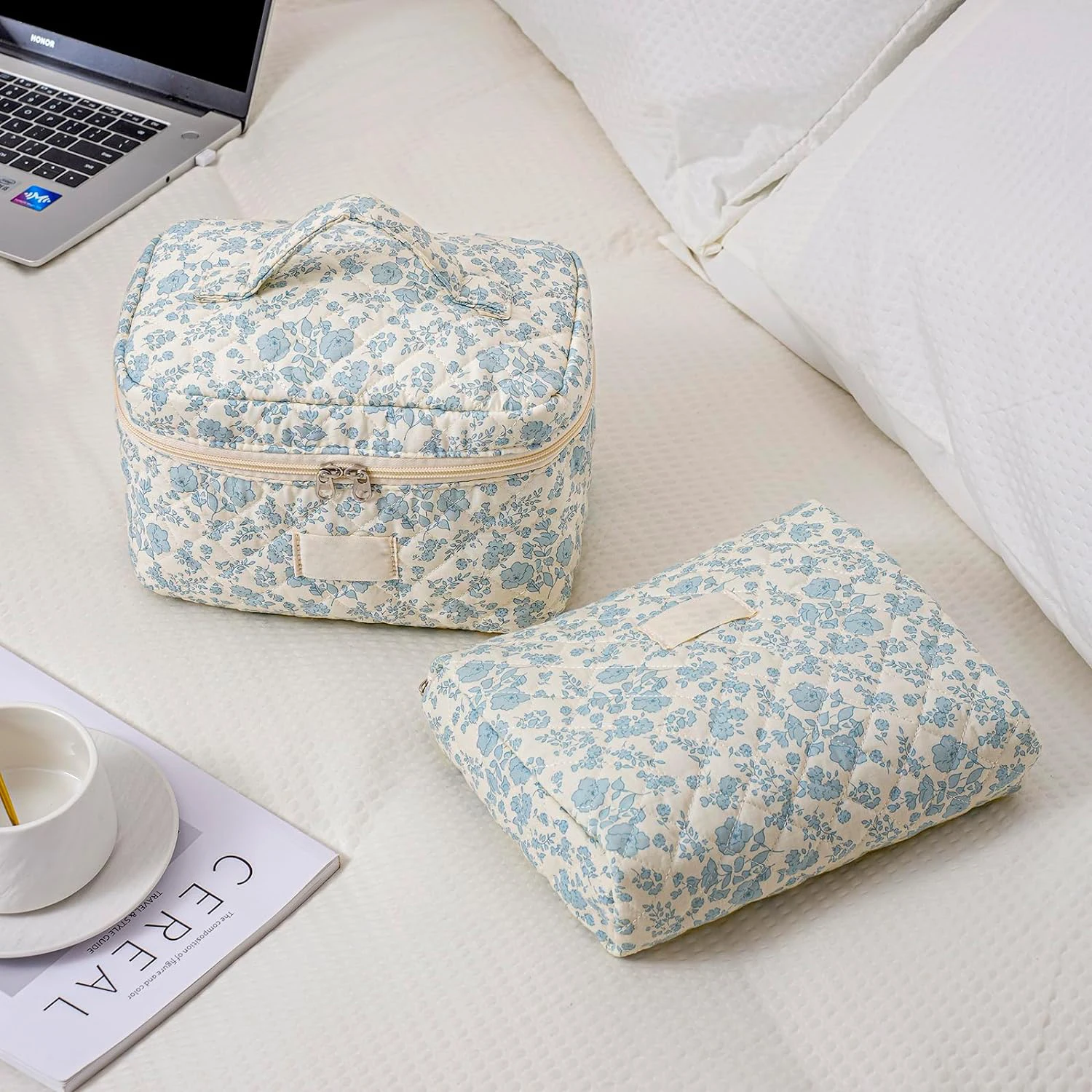 Косметичка с цветочным узором на заказ, большая дорожная сумка для хранения туалетных принадлежностей, хлопковая стеганая сумка для макияжа с цветочным узором