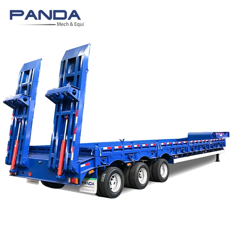 Rear Loading Low Bed Flatbed Lowboy Semi Trailer Three Axles 60T Steel Panda Truck Trailers 10 / 10 / 10 Semi-trailer Spring
