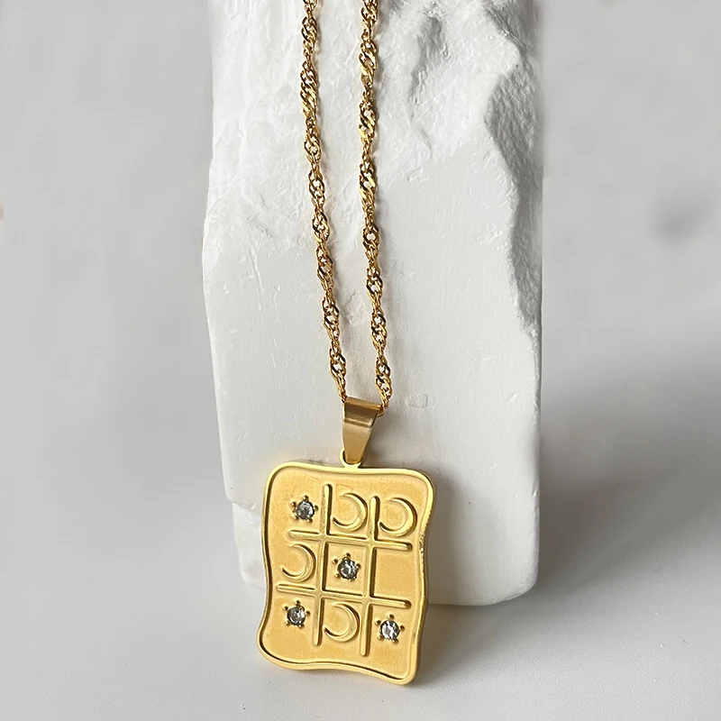 Carline Jewelry Necklaces Moon and Star Stainless Steel Pendant Irregular Necklace with Deluxe Encircled Zirconia Necklace