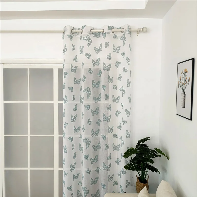 Ready Made Cheap Colorful Pattern Foam Printing Tulle Window Sheer Living Room Curtains Butterfly Fancy Decoration Drapes