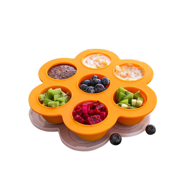 
Cute Seven-Hole Silicone Baby Food Box Colorful Make Cake Jelly Healthy Baby Tableware 