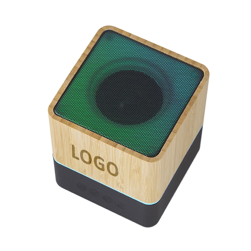 Gift Bamboo Custom Logo FM Radio 5W RGB Led Speaker Powered Portable bluetooths speaker