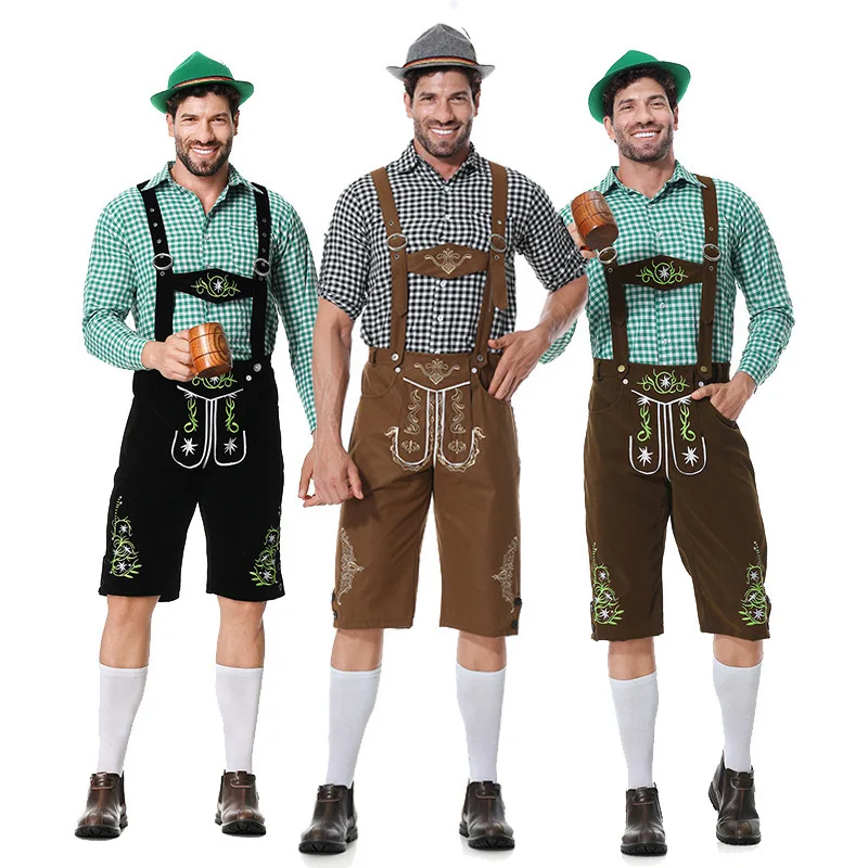 Party German Beer Okotoberfest Bavarian Guy Mens Lederhosen Adult Halloween Costumes Fancy Dress Outfit Cotton + Genuine Leather