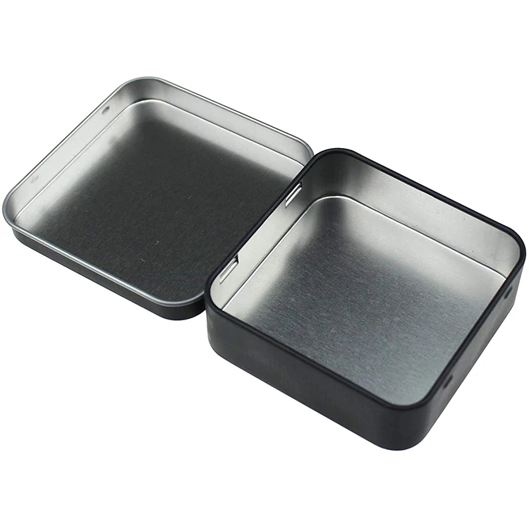 Wholesale Black Small Metal Box Hinged Jewelry Condoms Storage Flat Square Tin
