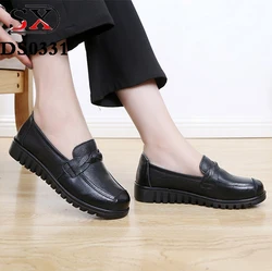 china wholesale cow leather upper genuine leather insole nurse driving shoes ladies women flat shoes