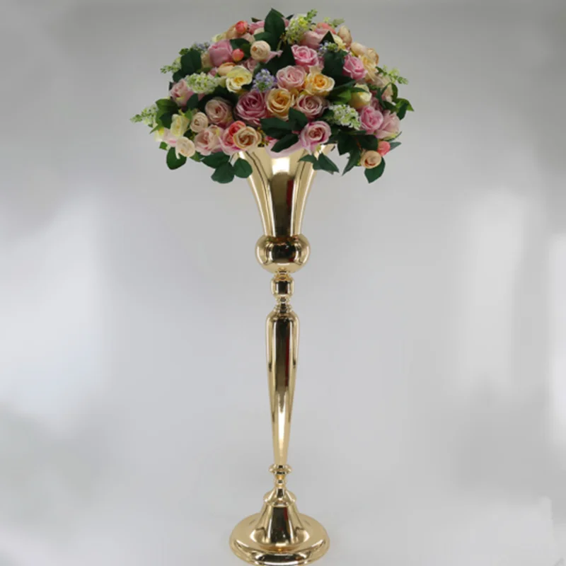 
Vases of bright gold wedding flowers vase table centerpiece Trumpet flower stand for wedding home decoration event party decor 