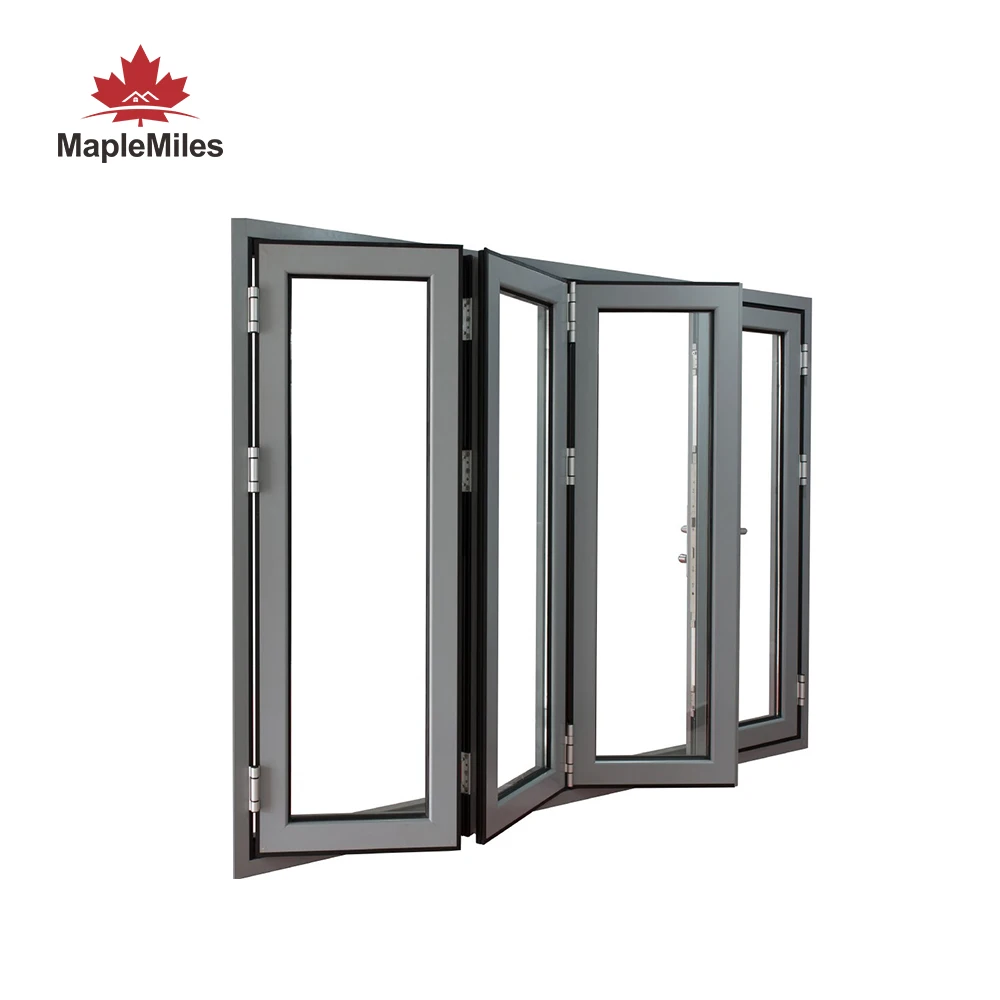 Maplemiles Factory 75mm Black Folding Window Aluminium Bi-Fold Windows for Residence