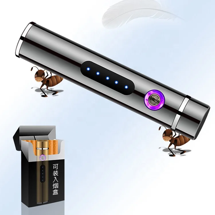Novelty Laser Logo Cylindrical Touch Sensing USB Electric Lighter LED Power Display Flameless Dual Arc Plasma Electric Lighter