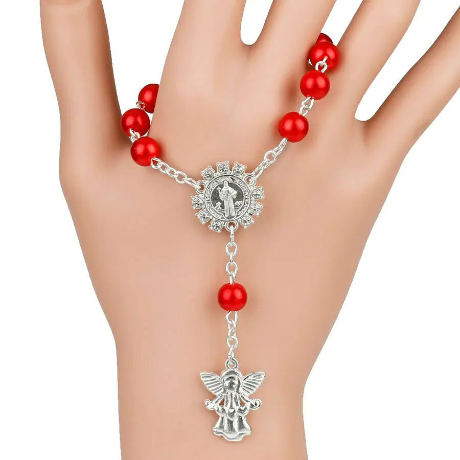 Pearl Beads Religious One Decade Car Rosary First Holy Communion Baptism Mini Catholic Bracelet