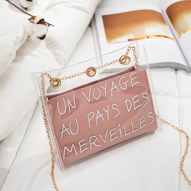 Fashion letter Small Shoulder Etter Small Messenger Bucket Chain crossbody women clear purses handbags