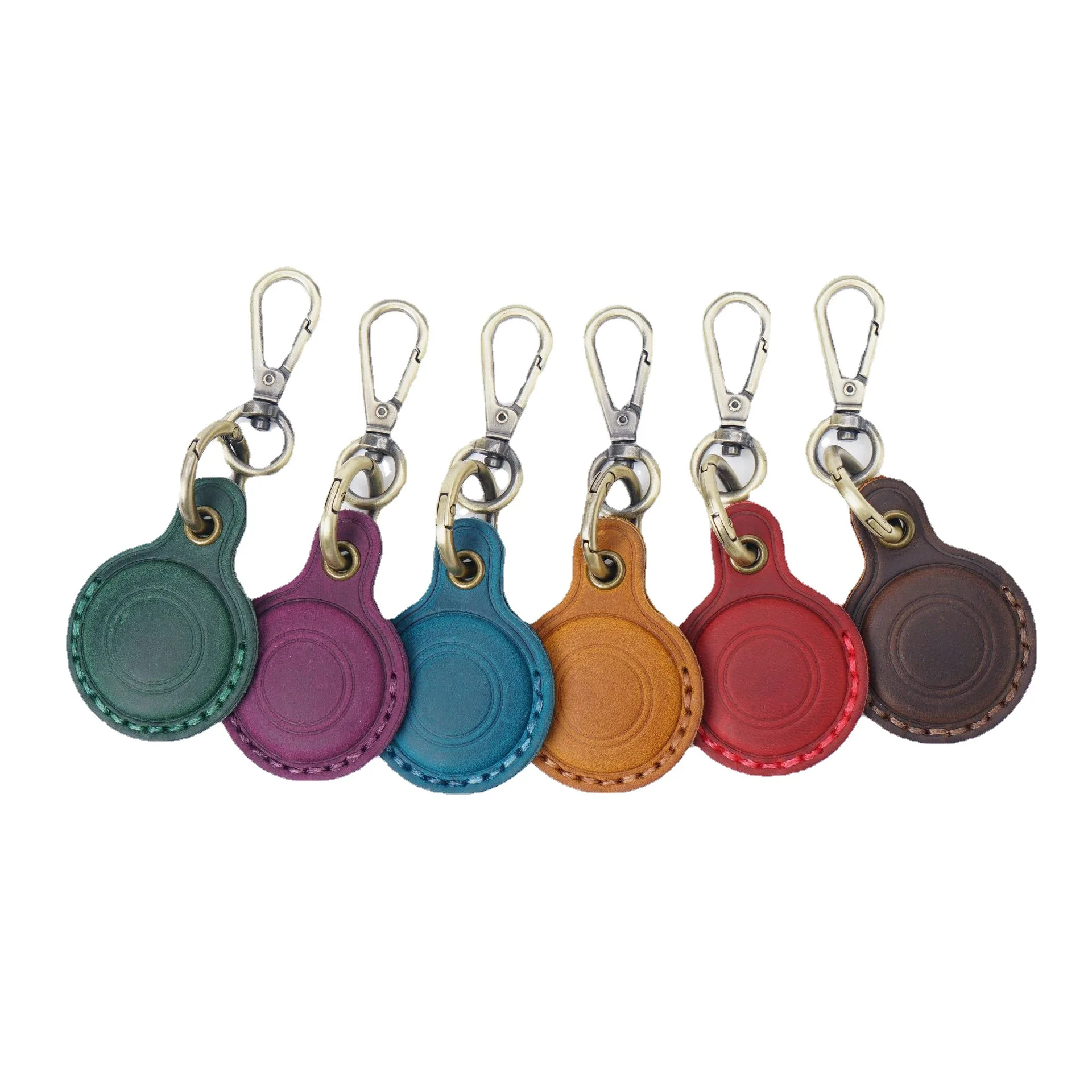 AirTag Keychain Holder Anti-Scratch Handmade Genuine Leather Protective Air Tag Cover with Key Ring for Bag Backpack Luggage