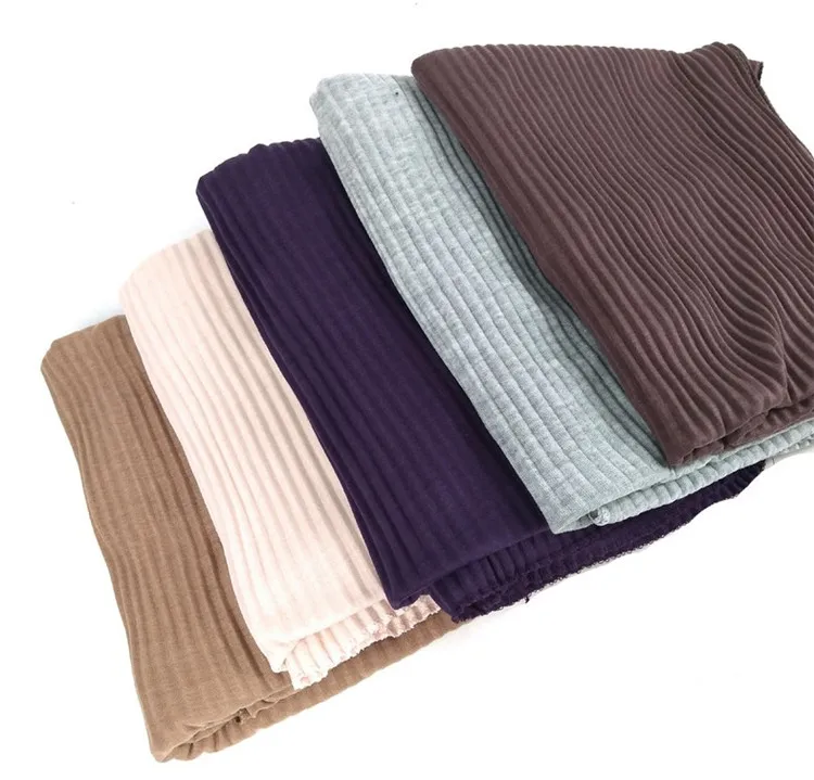 Zipei hot sale plain color head scarf pleated cotton jersey hijab wholesale