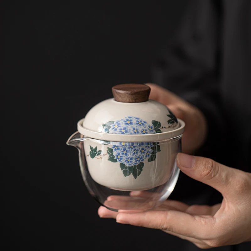 Chinese Flower Series Kung Fu Tea Set Luxury Portable Outdoor One-Pot Two-Cup Quick Serve Travel Ceramic Tea Ware Box Packing