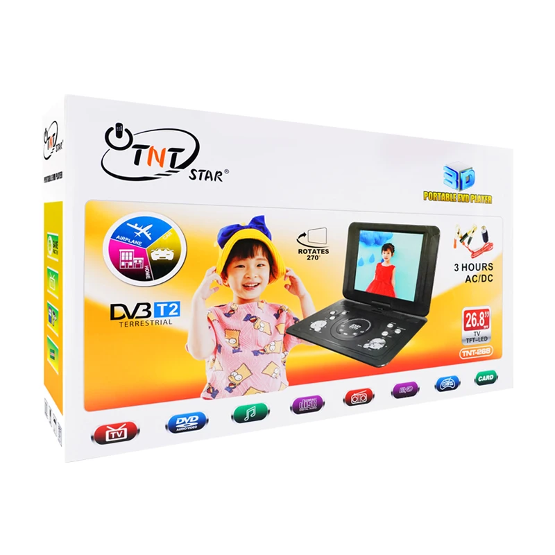Tntstar TNT-268 2021 дешевая ультратонкая EVD портативный dvd-плеер с экраном игры