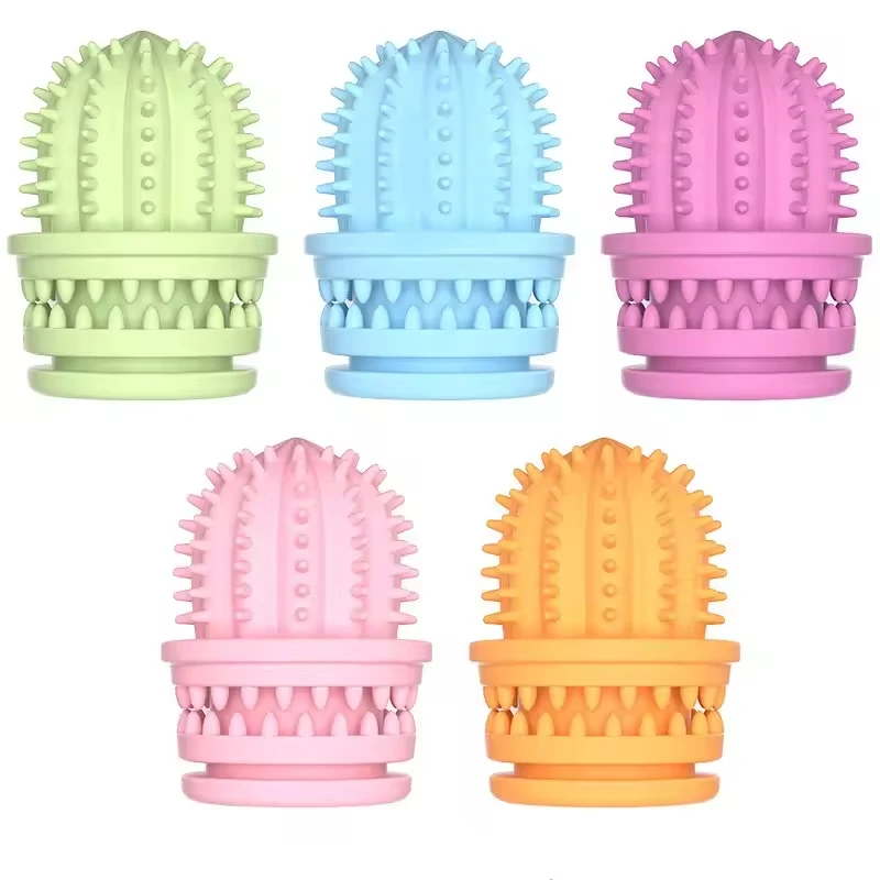 New Food Grade Natural Ecofriendly Rubber Cactus Shape Durable Teeth Cleaning Dog Toothbrush Toy Squeaky Toy Christmas