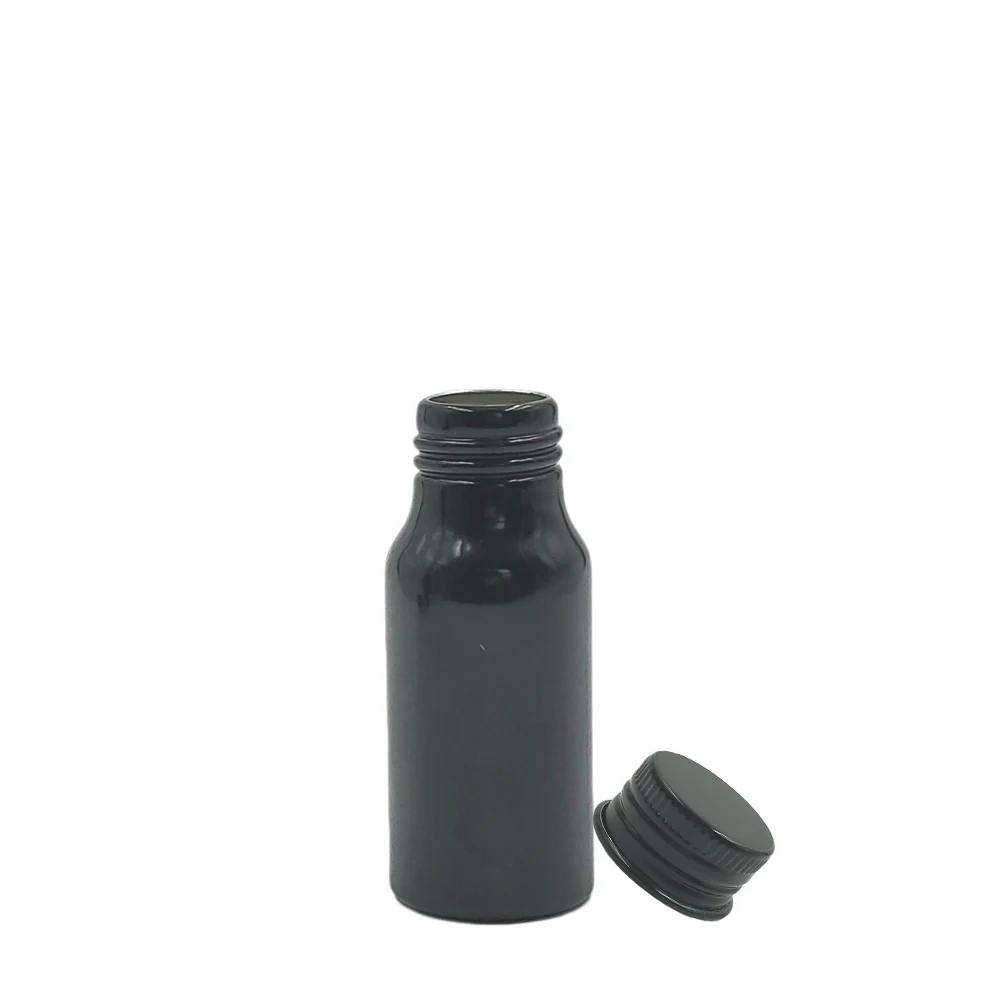 30ml 80ml Cosmetic Packing Glossy Black Aluminum Bottle with Black Plastic Sprayer/screw Lid