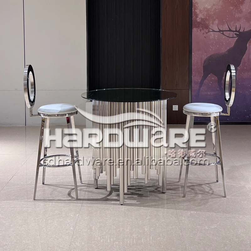 Nightclub Wedding Event Banquet Furniture Luxury Silver Stainless Steel Round Unique Center Counter Glass Bar Table