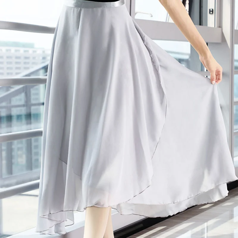 Custom Women Dance Skirts Adult Gradient Irregular Solid Skirt Gymnastics Ballerina Training One Piece Lace Up Chiffon Skirt