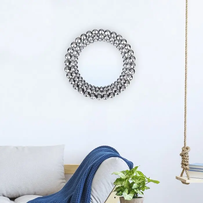 Wholesale Modern Round Jeweled Accent Mirror Shinny Crystal Wall Mirror For Home Hotel Furniture (1600250740295)