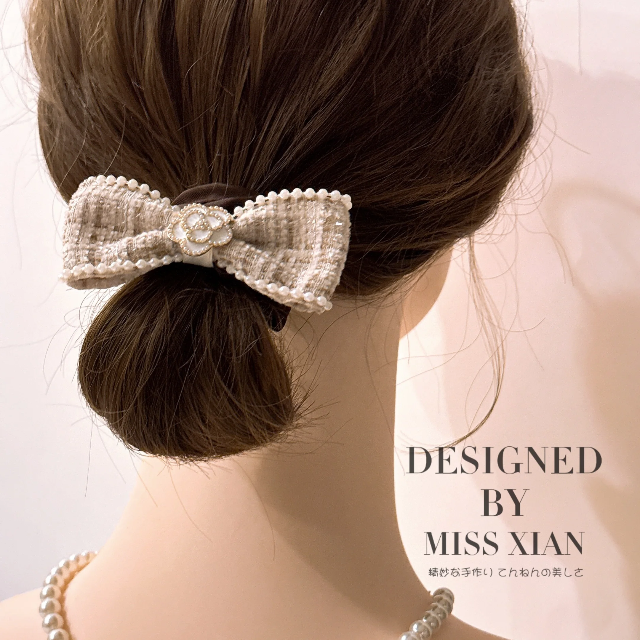 Hot Selling Classic Plaid Bow Elastic Hair Band Fashion Elegant Fabric Pearl Striped Scrunchie Vintage Girls Hair Accessories