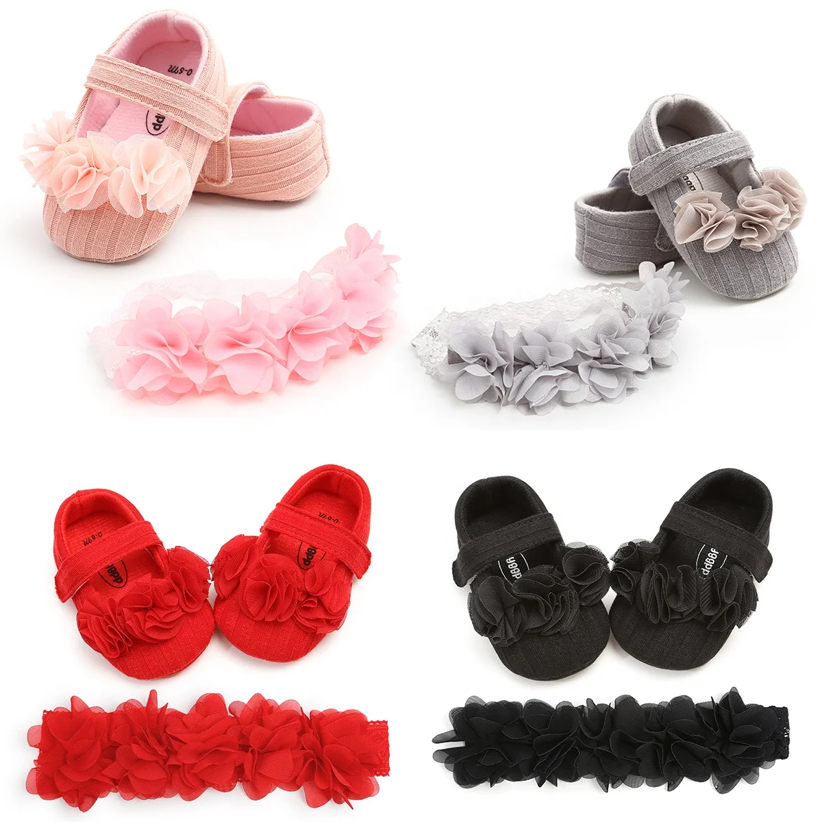 Guangzhou Suppliers Floral Newborn Soft Sole Girl Knitting Baby Shoes