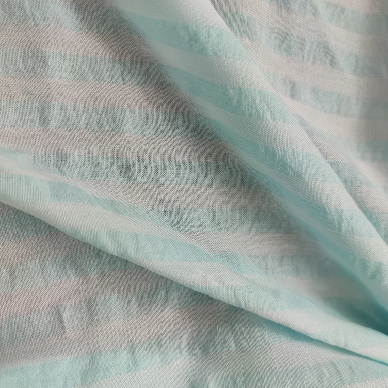 Premium 50% Rayon Ribbed Stripe Cozy 60D 90Gsm 50% Cotton Seersucker Bubble Shirt Plaid Fabric Cotton For Baby Clothing