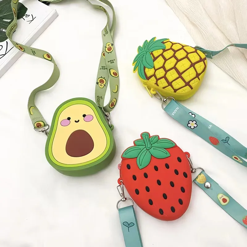 Wholesale fashion hot sale mini school cartoon girls sling purses child crossbody bags kid jelly cute silicone avocado bags