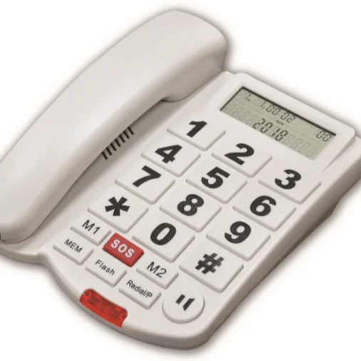 Easy To Read Big Button White Corded Hands Free Home Phone Telephone Large Number With Photo Fixed Landline Desktop Phone