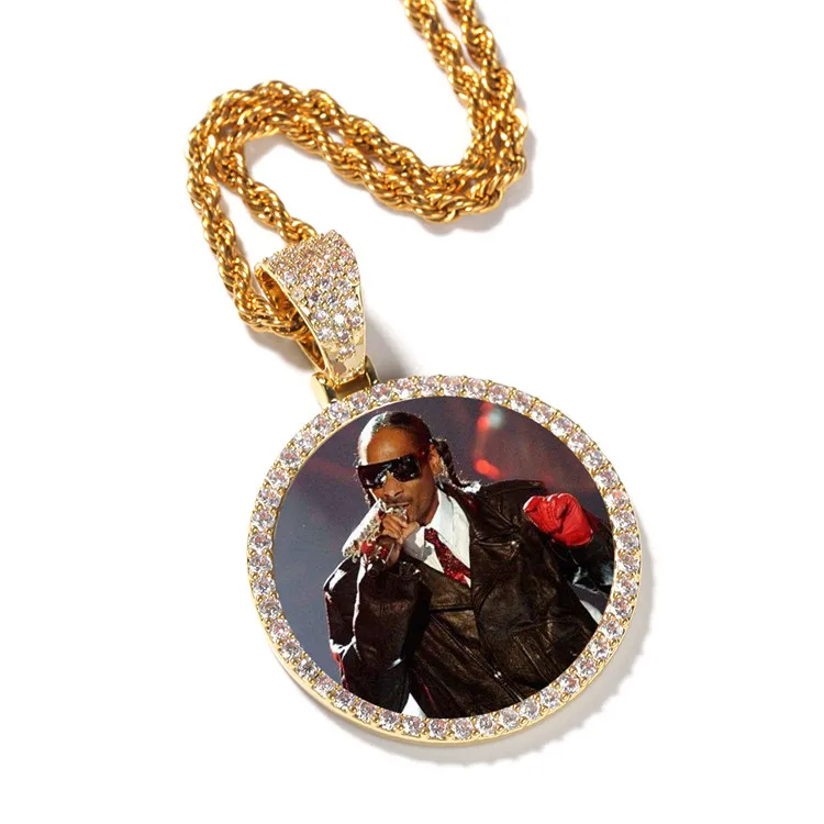 Stainless Steel Chain Cubic Zirconia Hip Hop Custom Photo Memory Medallion Picture Pendant Necklace