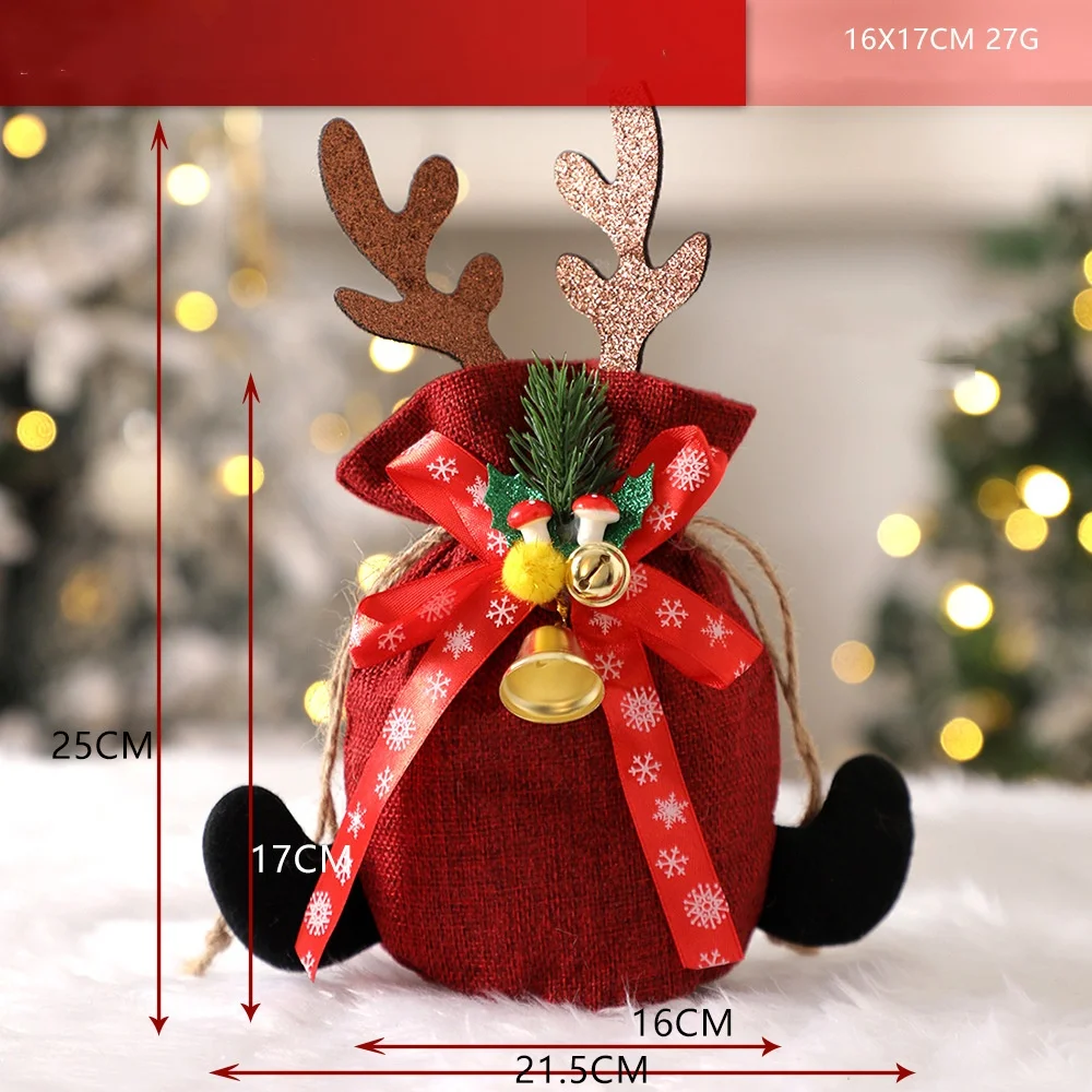 Factory Supply Christmas Drawstring Pouch Cute Candy Bag Handle Santa Gift Apple Bags