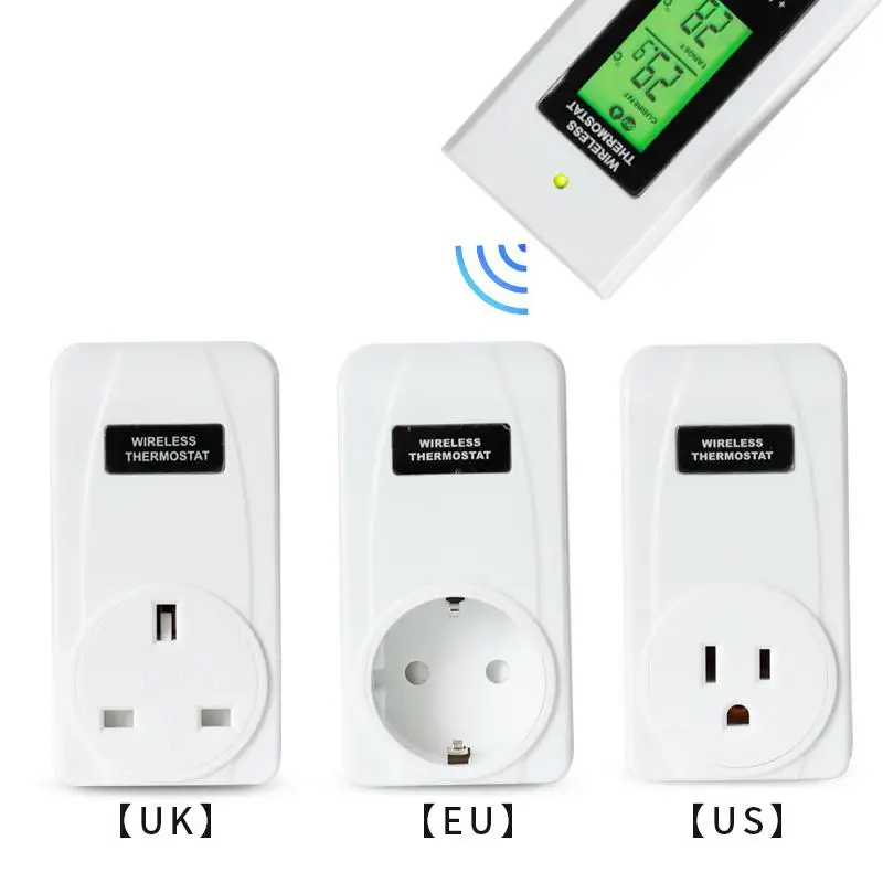 Automatic Wireless Thermostat RF EU/US/UK Plug Temperature Controller Socket LCD Display with Green Backlight Thermoregulator