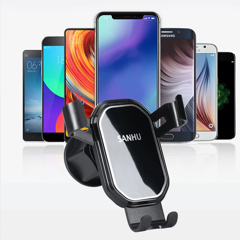 Hook bracket gravity linkage automatic clamping car mobile phone holder 360°universal ball free rotation air outlet installation