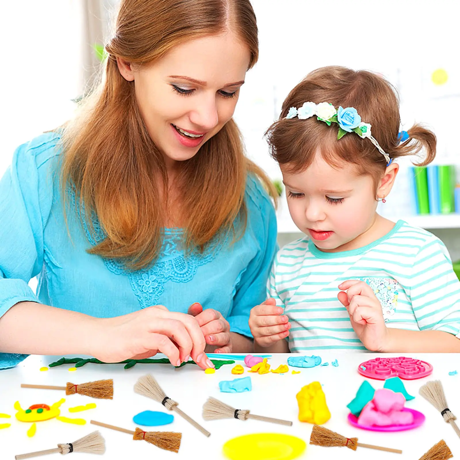 Natural Broom with Wood Handle Retro Soft Straw Broom for Cleaning Use it as a Decoration Wedding Witch Broom