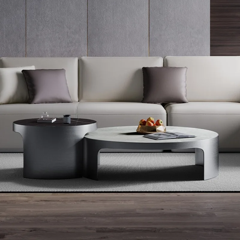 oak Marble Texture Wrought Iron Minimalist Office Home Living Room Furniture Luxury Metal Coffee Table