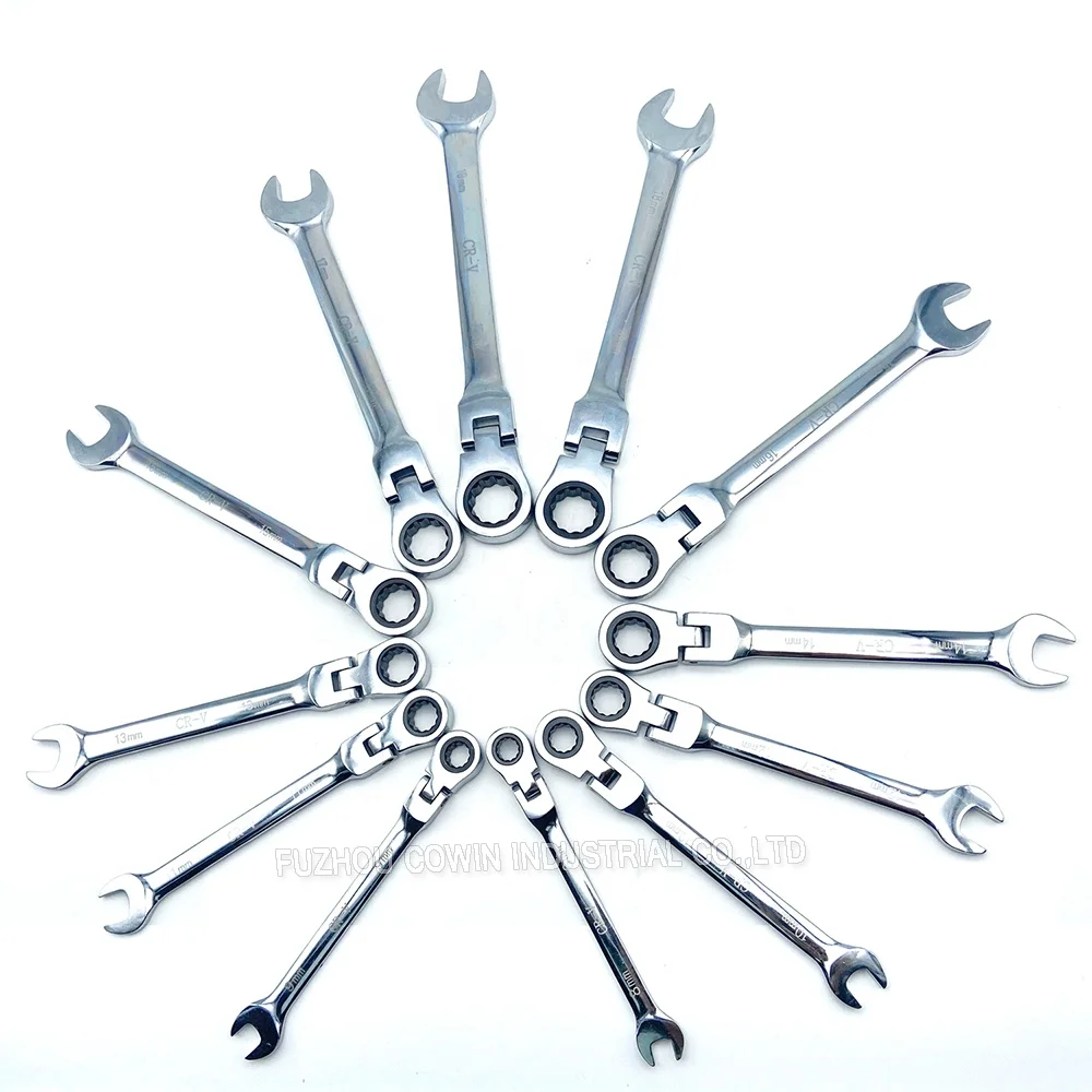 8-19mm chrome vanadium steel CrV flexible gear wrench set 12pieces flex head ratcheting combination spanner set