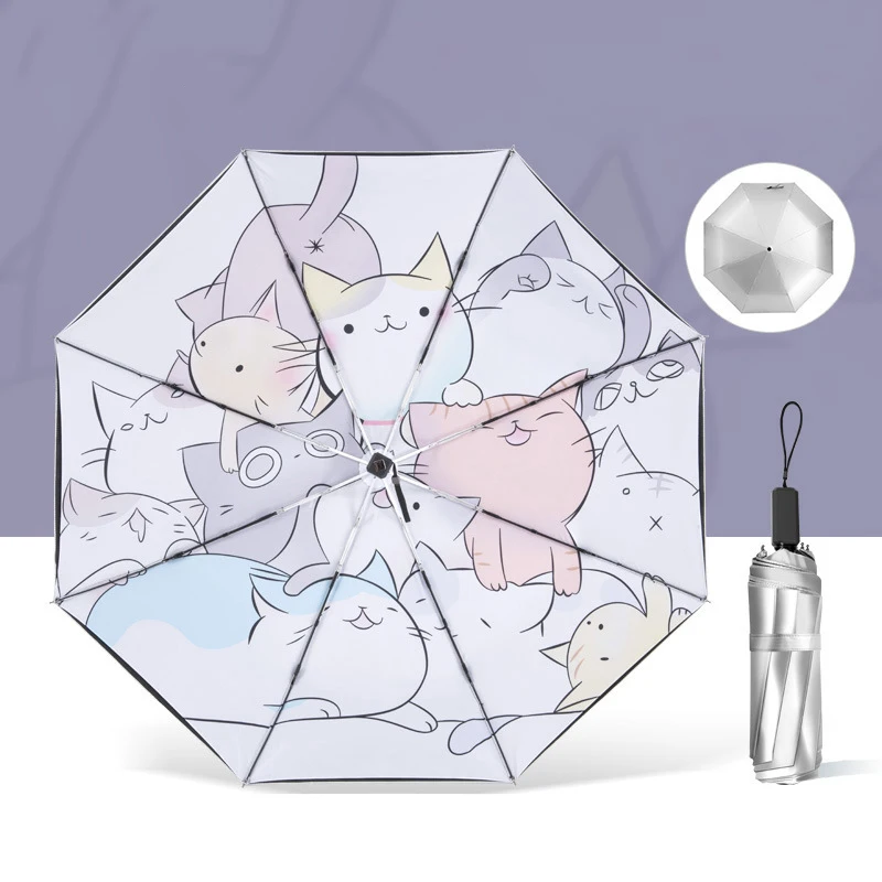 Strong Waterproof Umbrella High Density Double Layer Titanium Sier Manual Three-Fold UV Protection Umbrella