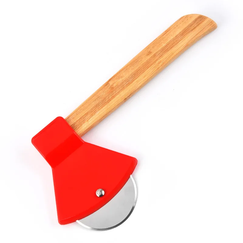High Productivity Slicer Handle New Design Stainless Steel Axe Wood Pizza Cutter Wheel Logo Customized
