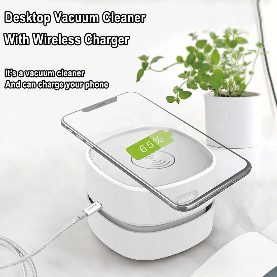 Office Gadgets electronic portable USB Rechargeable Car Home Dust Sweeper Mini Desktop Vacuum Cleaner with Wireless Charger