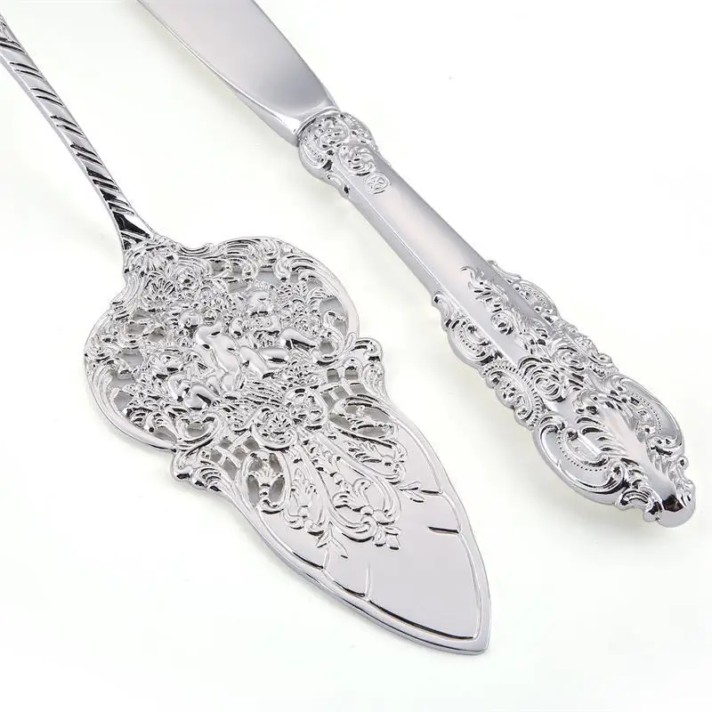Palace Style Wedding Guest Gifts Tableware silver engrave antique metal cake knife and server set