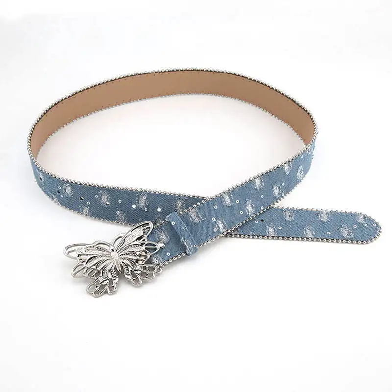 Western Vintage Elliptic Buckle Rhinestone Sequin Belts Women Dress Crystal Leather Bling Waist Belts for Jeans Pants