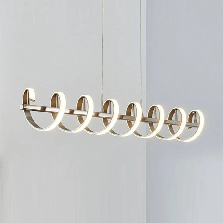 Hotel Project Base Long Rectangle Led Chandelier Gold Modern Restaurant Hanging Lamp Nordic Luxury Kitchen Pendant Light
